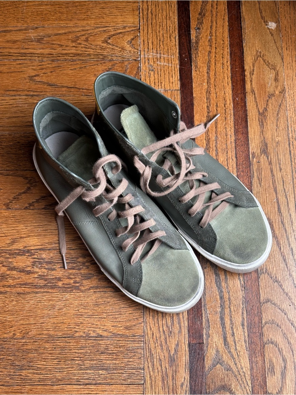 Diesel Olive Green Lea Leather/Suede High-Top Sneakers (size 11 US/44.5 EU)